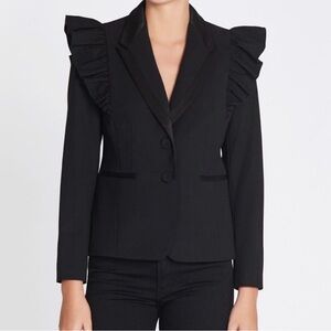 Rebecca Taylor Elegant Black Ruffle Blazer
